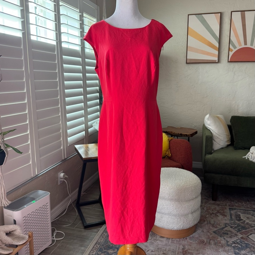 Adrianna Papell Red Sheath Dress with Flutter Cap Sleeves